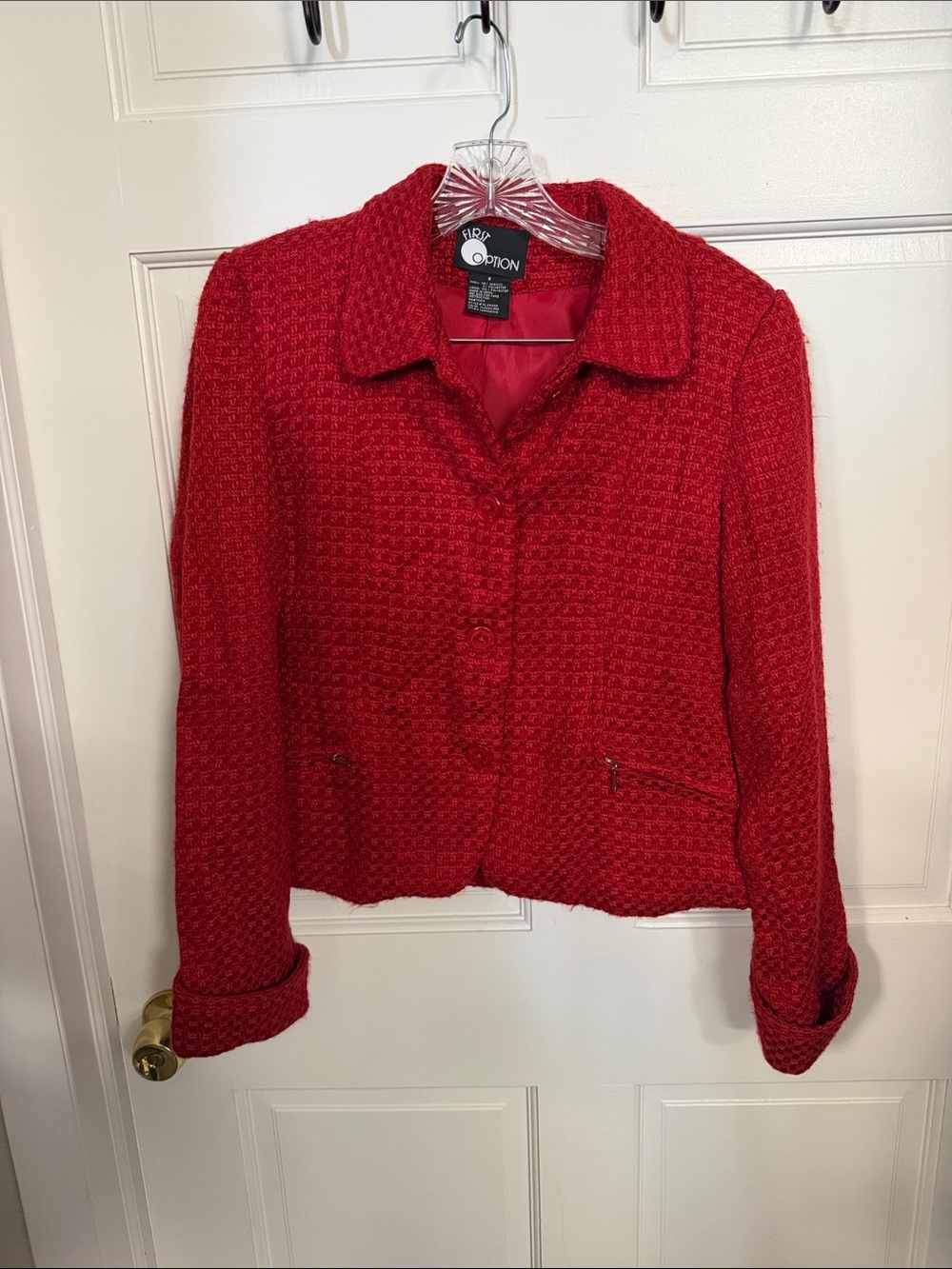 Red Textured Cropped Blazer by first option